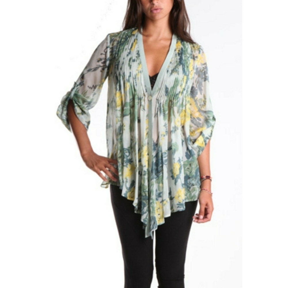 E And J // Paisley Tokyo Silk Blend Plunge Drape